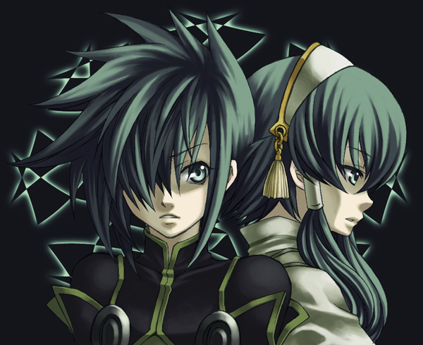 00s, 2boys, green_hair, hair_tubes, ion_(tales), kokutou, kokutou_eiri, kunishima