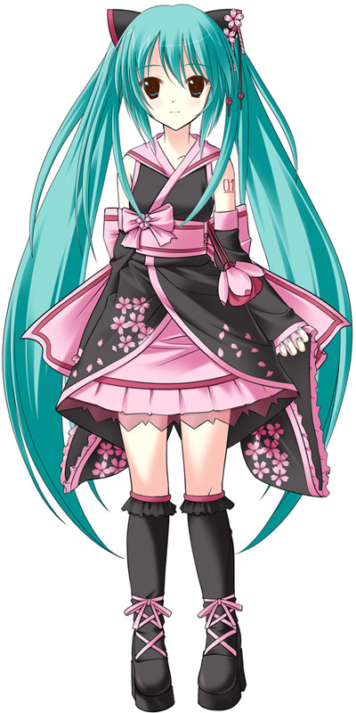 1girl, amino, amino_kohaku, aqua_hair, female_focus, full_body, hatsune_miku, japanese_clothes