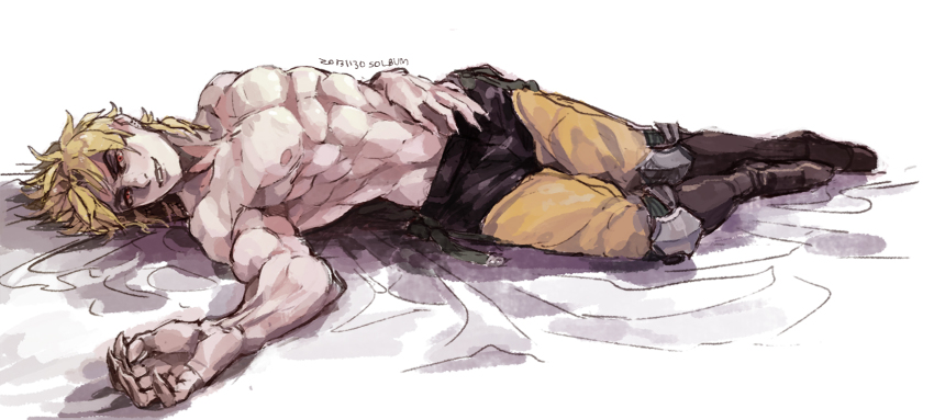 1boy, abs, blonde_hair, boots, brown_boots, dated, dio_brando, fangs