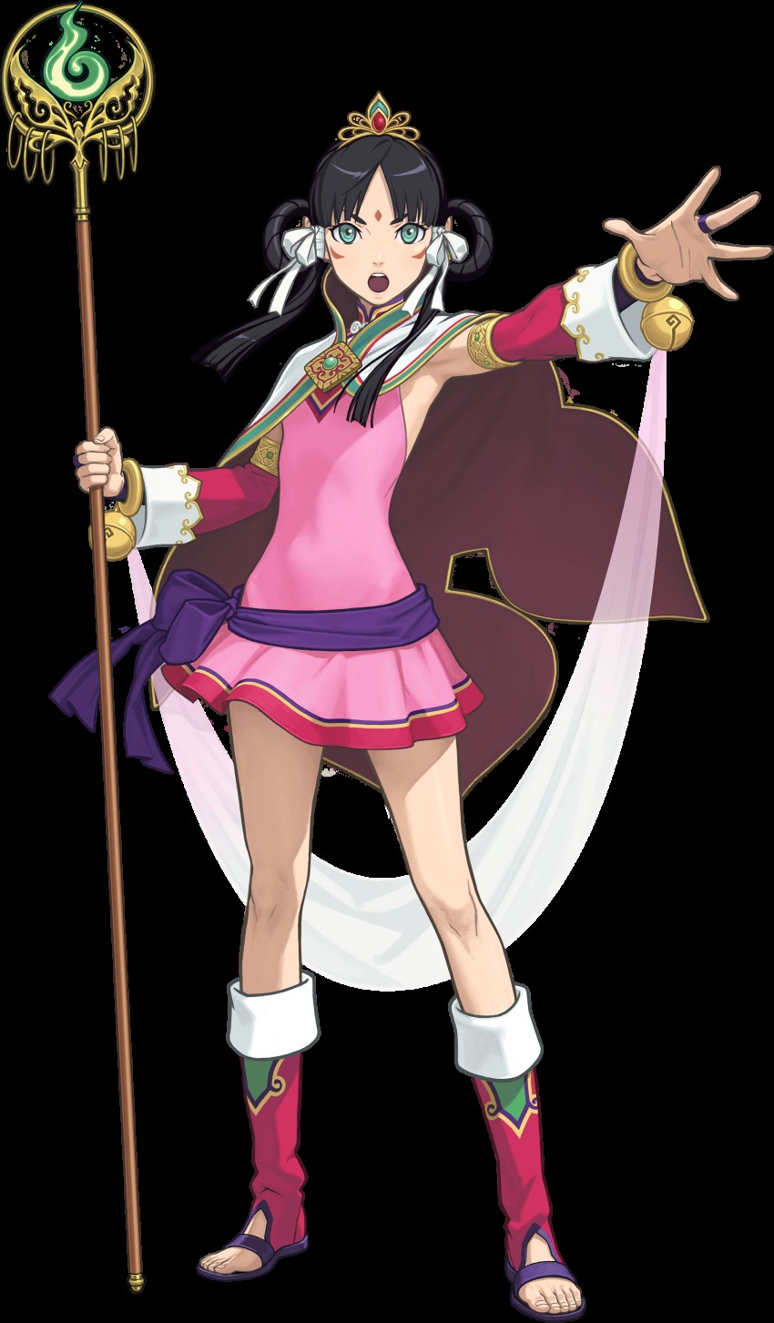 1girl, absurdres, ace_attorney, armpits, black_hair, boots, bow, bracelet
