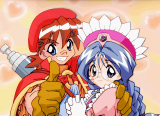 1boy, 1girl, garnet_grossular, glasses, hat, lowres, puchi_carat, taito