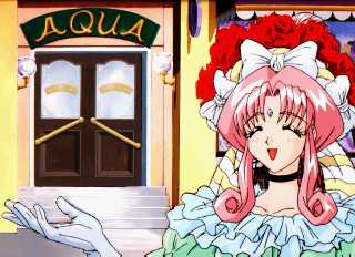 1girl, aqua_(puchi_carat), bow, closed_eyes, flower, lowres, pink_hair, puchi_carat