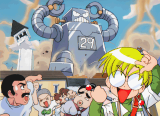 destruction, giant_robot, glasses, lowres, lumini_rald, puchi_carat, robot, taito