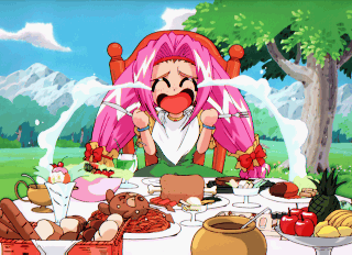 apple, banana, bread, crying, food, fork, fruit, knife, kumi-kumi, lemon, lowres, meat, pineapple, puchi_carat, rquo_howlite, taito