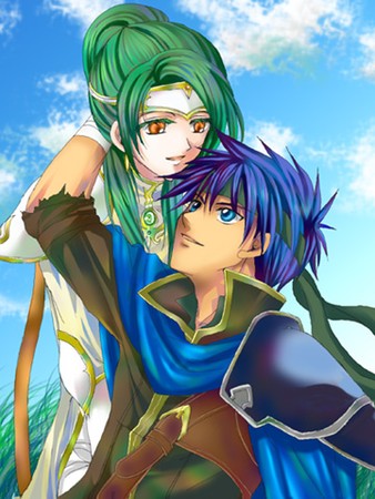 1boy, 1girl, armor, blue_eyes, blue_hair, couple, elincia_ridell_crimea, fire_emblem