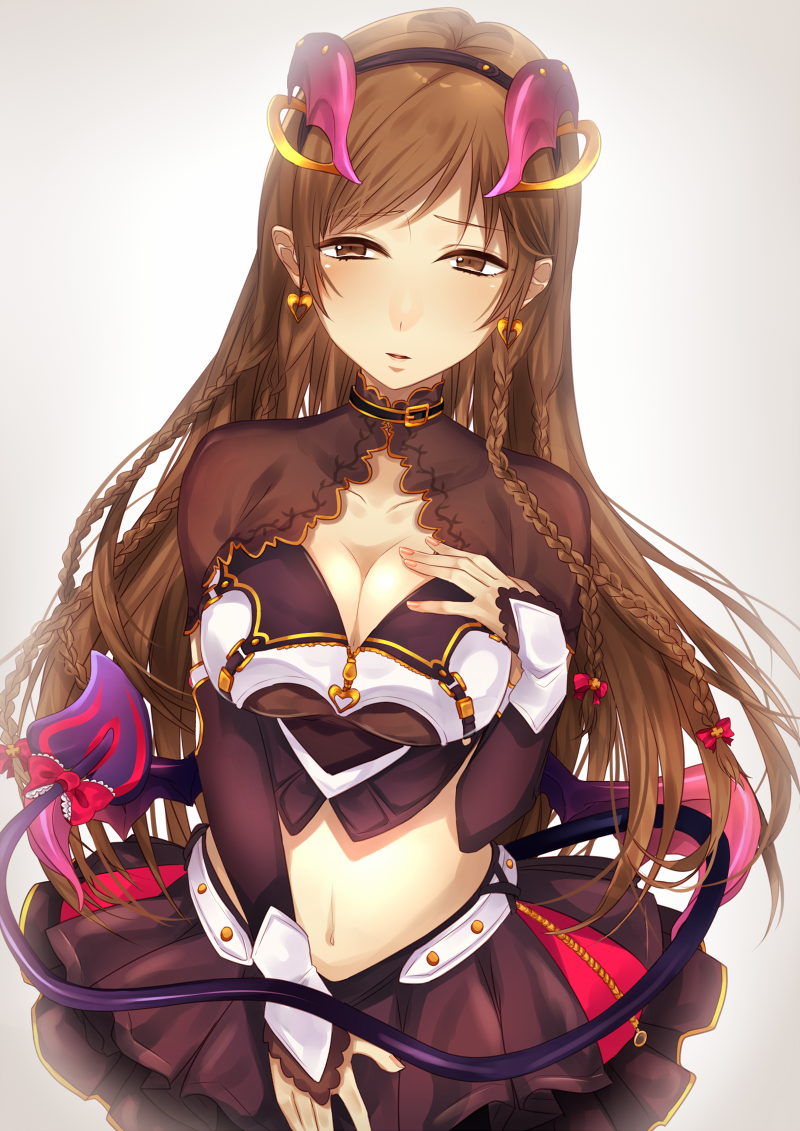 10s, 1girl, bad_id, bad_pixiv_id, braid, breasts, brown_eyes, brown_hair