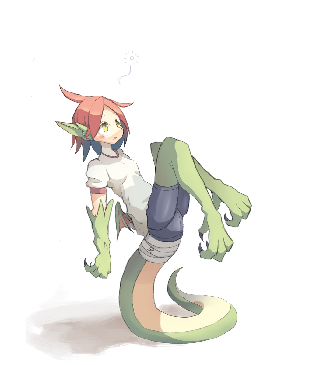 1girl, 4138, bike_shorts, dragon_girl, female_focus, full_body, highres, monster_girl