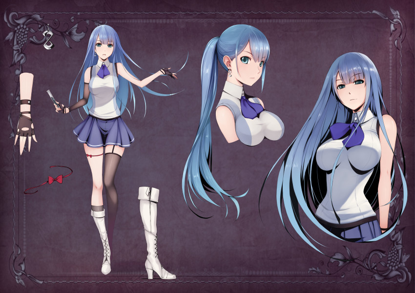 1girl, absurdres, alternate_hairstyle, aqua_eyes, asymmetrical_legwear, bare_shoulders, black_socks, blue_hair