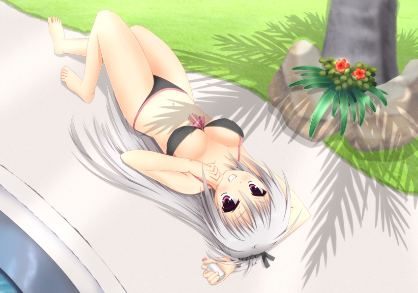 1girl, barefoot, bikini, breasts, cleavage, dracu-riot!, elena_olegovna_owen, female_focus