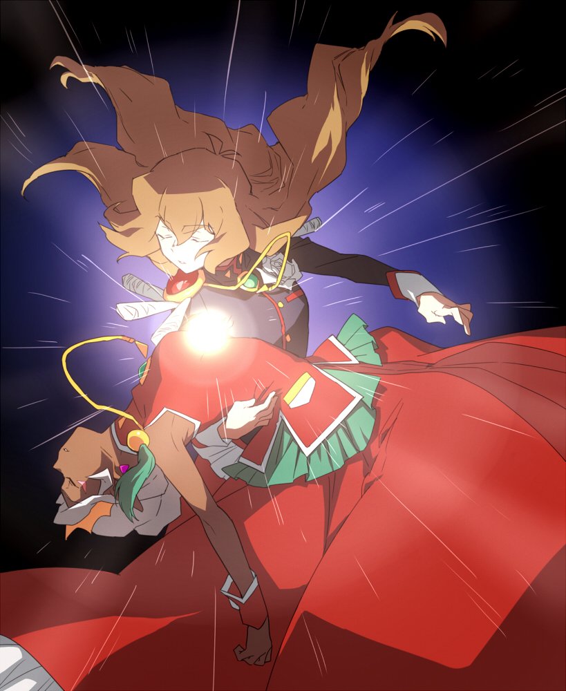 2girls, black_background, braid, brown_hair, catgirl0926, cosplay, crown, crown_braid