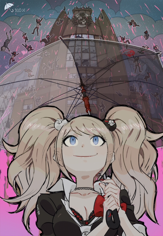 10s, 1girl, bad_id, bad_pixiv_id, blonde_hair, blood, blue_eyes, danganronpa_(series)