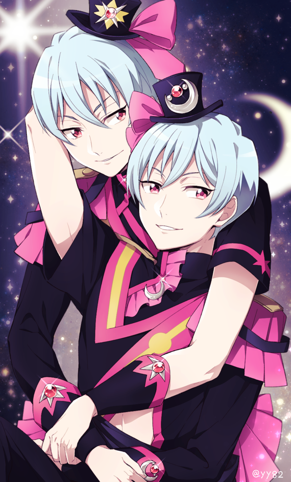 10s, 2boys, beppu_akihiko, beppu_haruhiko, binan_koukou_chikyuu_bouei-bu_love!, blue_hair, brothers, epaulettes