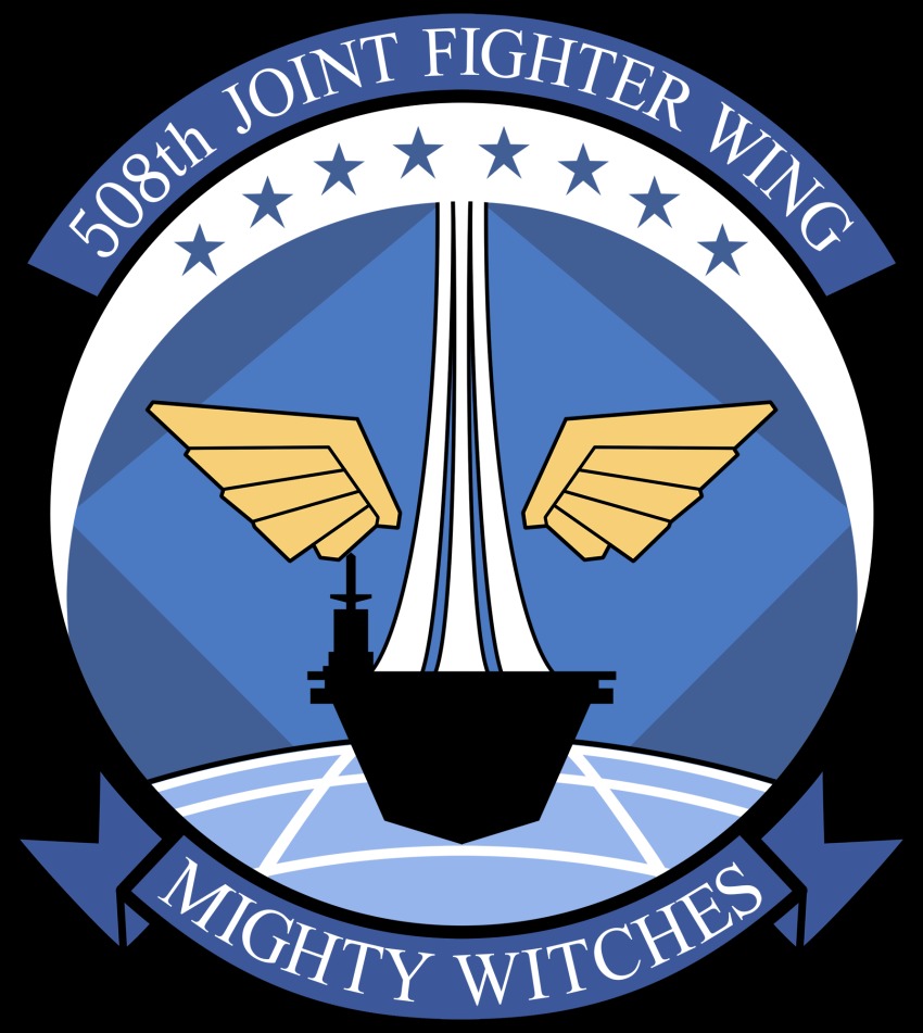 508th_joint_fighter_wing_(emblem), aircraft_carrier, close-up, emblem, english_text, heita0524, highres, military