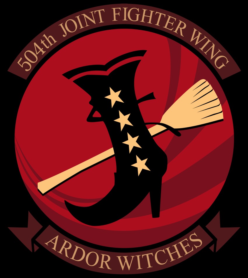 504th_joint_fighter_wing_(emblem), boots, broom, close-up, emblem, english_text, heita0524, highres