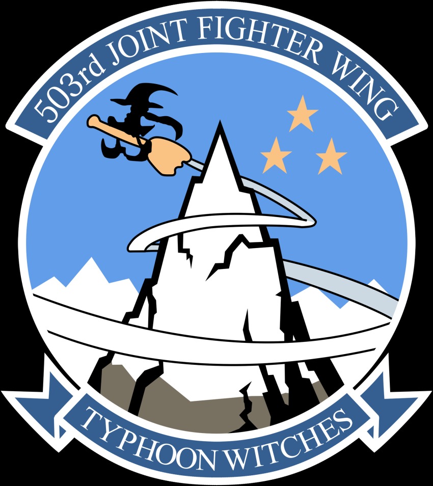 503rd_joint_fighter_wing_(emblem), broom, close-up, emblem, english_text, flying, hat, heita0524