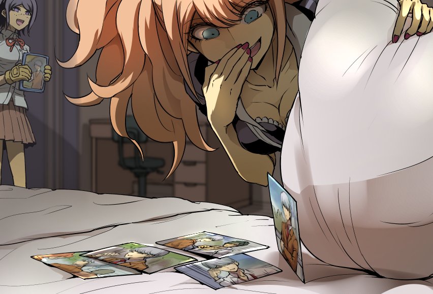 10s, 2girls, black_hair, blue_eyes, breasts, cleavage, danganronpa_(series), danganronpa_3_(anime)