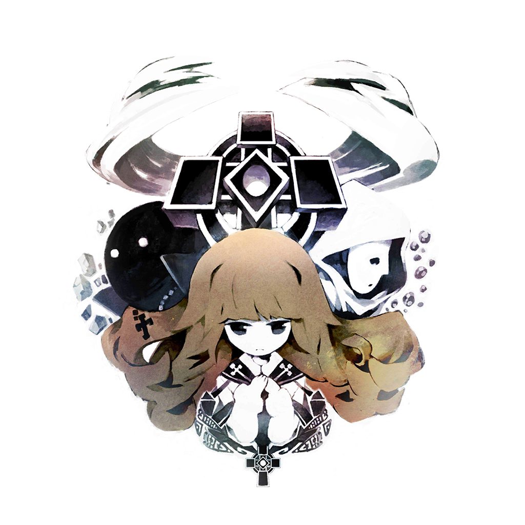 1boy, 2girls, cross, deemo, deemo_(character), alice_(deemo), hood, libera_me_(deemo)