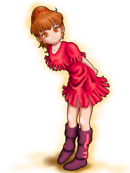 1girl, boots, brown_eyes, brown_hair, chururu, dress, female_focus, fringe_trim