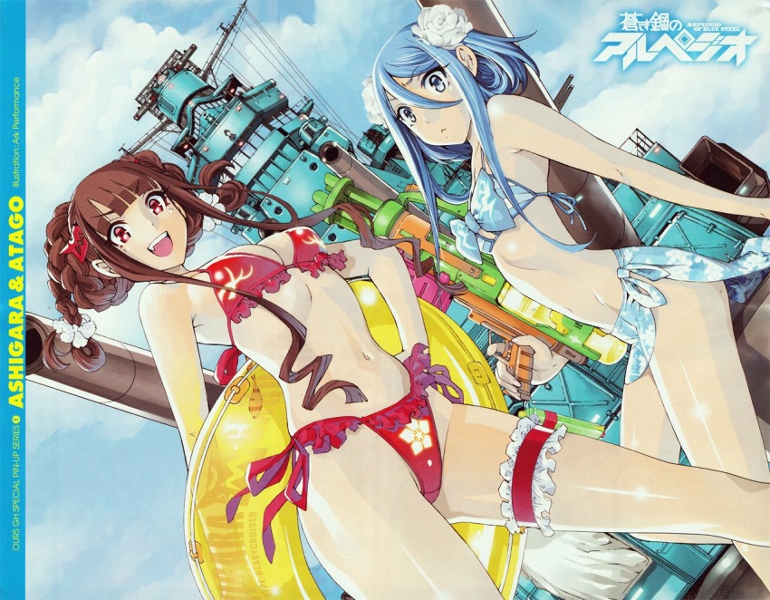 10s, 2girls, aoki_hagane_no_arpeggio, ark_performance, artist_name, ashigara_(aoki_hagane_no_arpeggio), atago_(aoki_hagane_no_arpeggio), bikini
