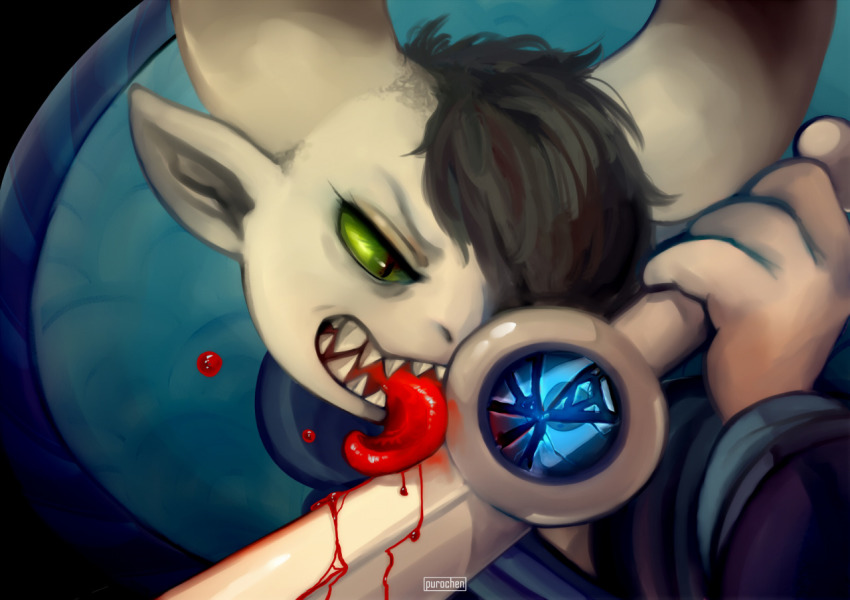 1girl, adventure_time, bandit_princess, black_hair, blood, colored_sclera, colored_skin, demon_girl