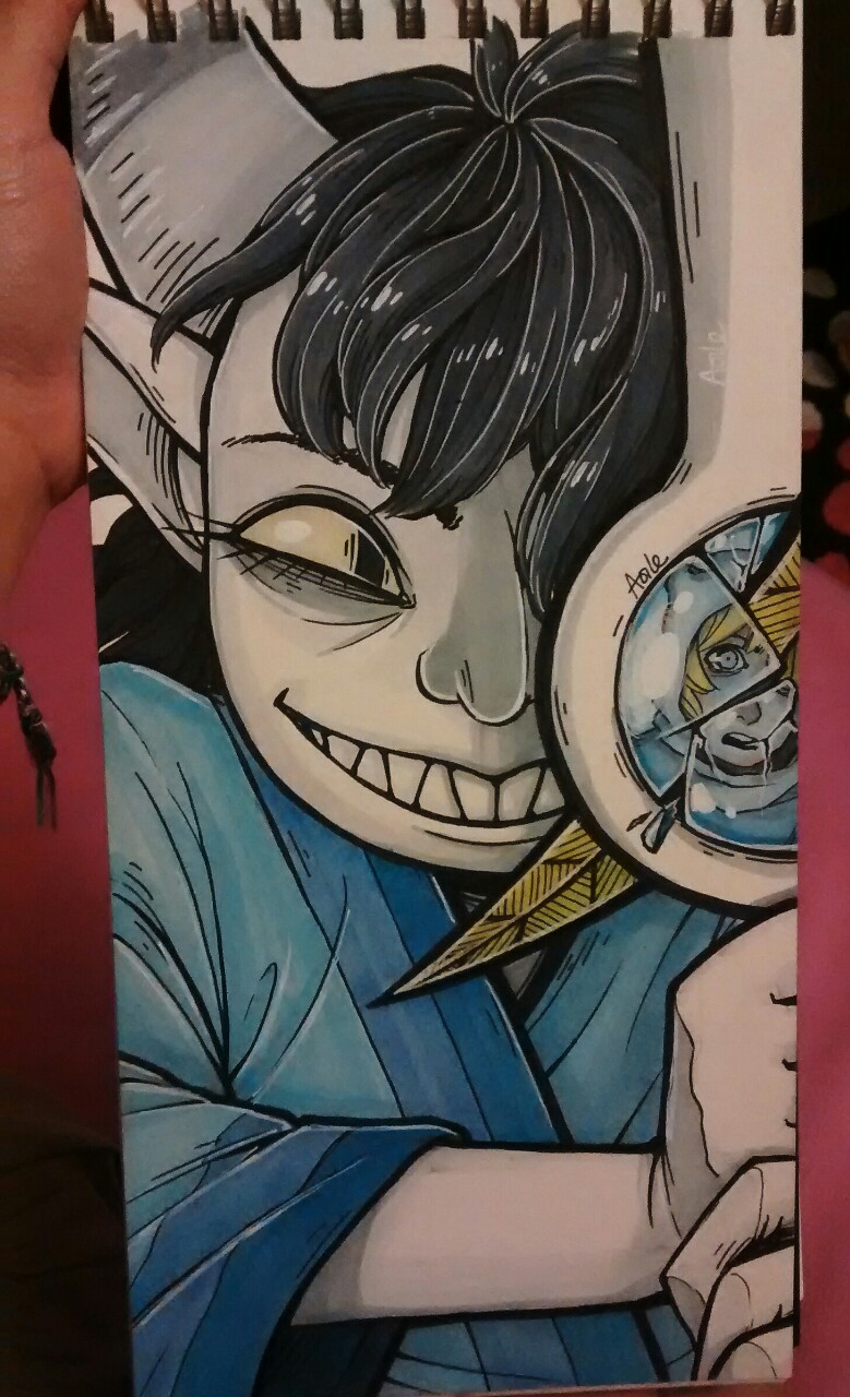 1boy, 1girl, adventure_time, bandit_princess, colored_sclera, colored_skin, demon_girl, evil_grin