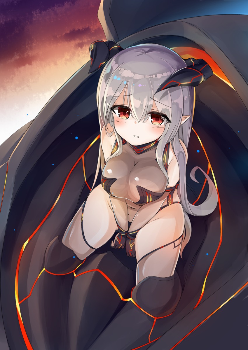 10s, 1girl, absurdres, bare_shoulders, black_gloves, blush, breasts, cleavage