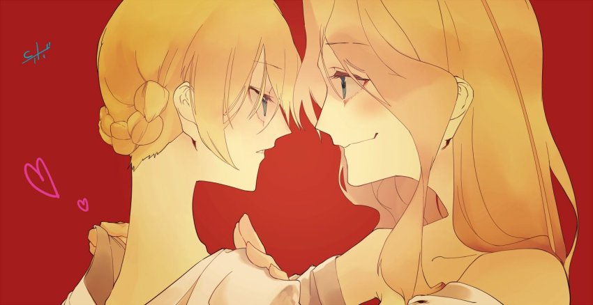 10s, 2girls, bad_id, bad_twitter_id, blonde_hair, c-button, darjeeling_(girls_und_panzer), eye_contact