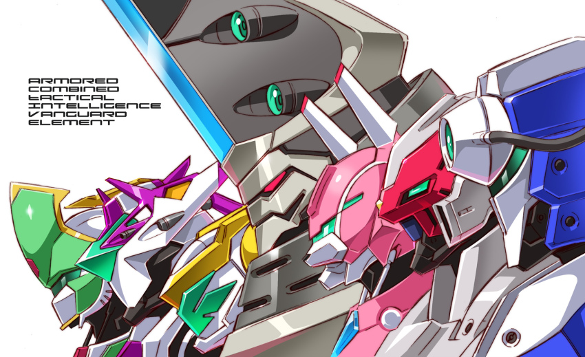 3boys, 4girls, active_raid, armor, emilia_edelman, english_text, funasaka_yasuharu, group_picture, group_profile, helmet, highres, hoshimiya_haruka, kazari_asami, kuroki_takeru, lineup, multiple_boys, multiple_girls, power_armor, power_suit, profile, science_fiction, sena_souichirou, simple_background, suzutsuki_kurara, text_focus, white_background, yamabuki_rin