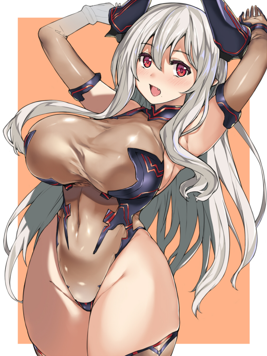 10s, 1girl, :d, armpits, arms_behind_back, arms_behind_head, arms_up, blush