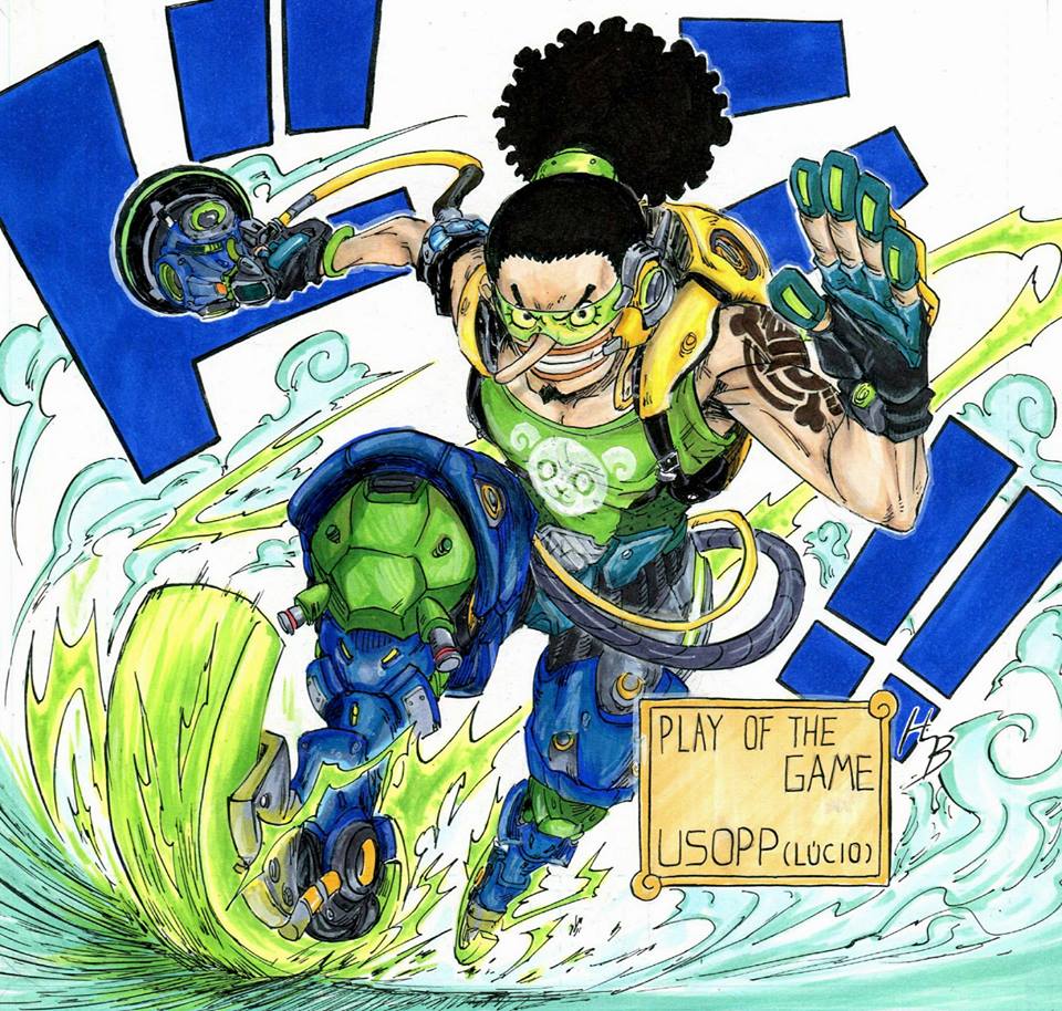 1boy, black_hair, cosplay, lucio_(overwatch), lucio_(overwatch)_(cosplay), one_piece, overwatch, overwatch_1