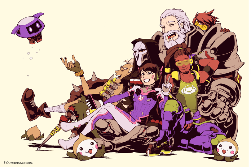 2girls, 4boys, :d, acronym, ammunition, animal_print, armor, artist_name