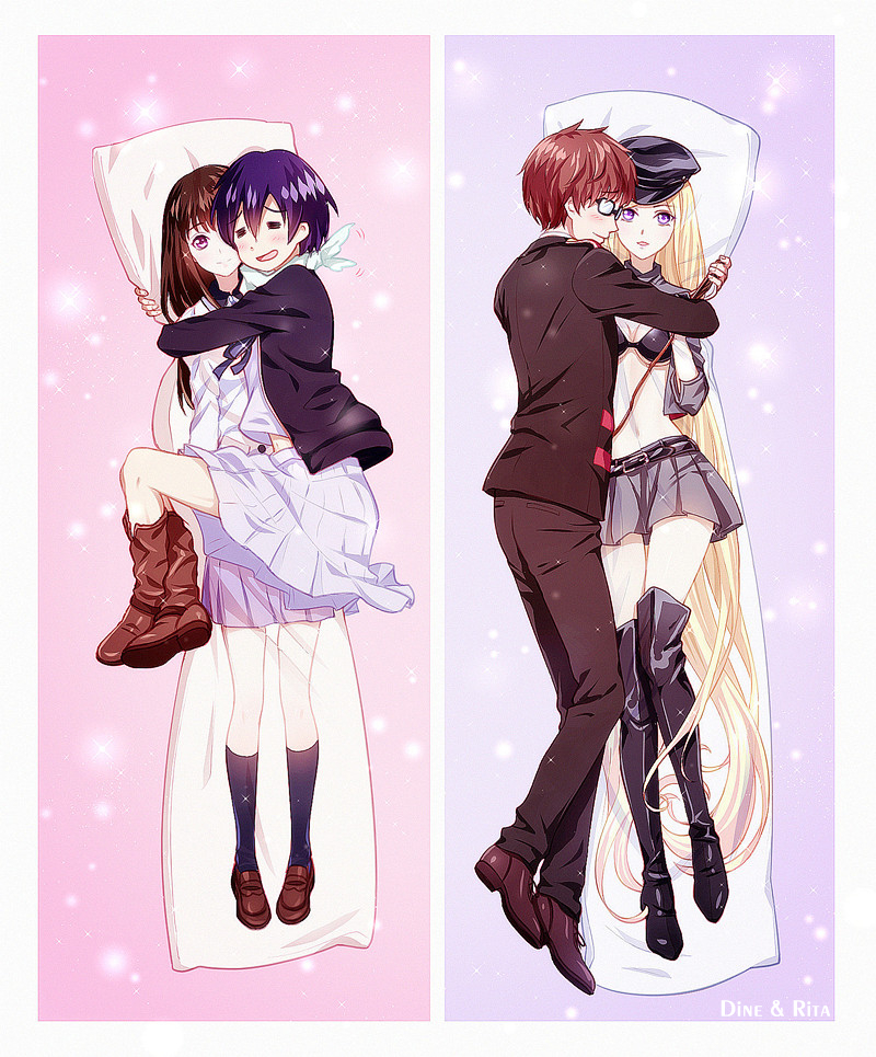10s, 2boys, 2girls, bishamonten_(noragami), black_bra, black_footwear, black_hat, blonde_hair