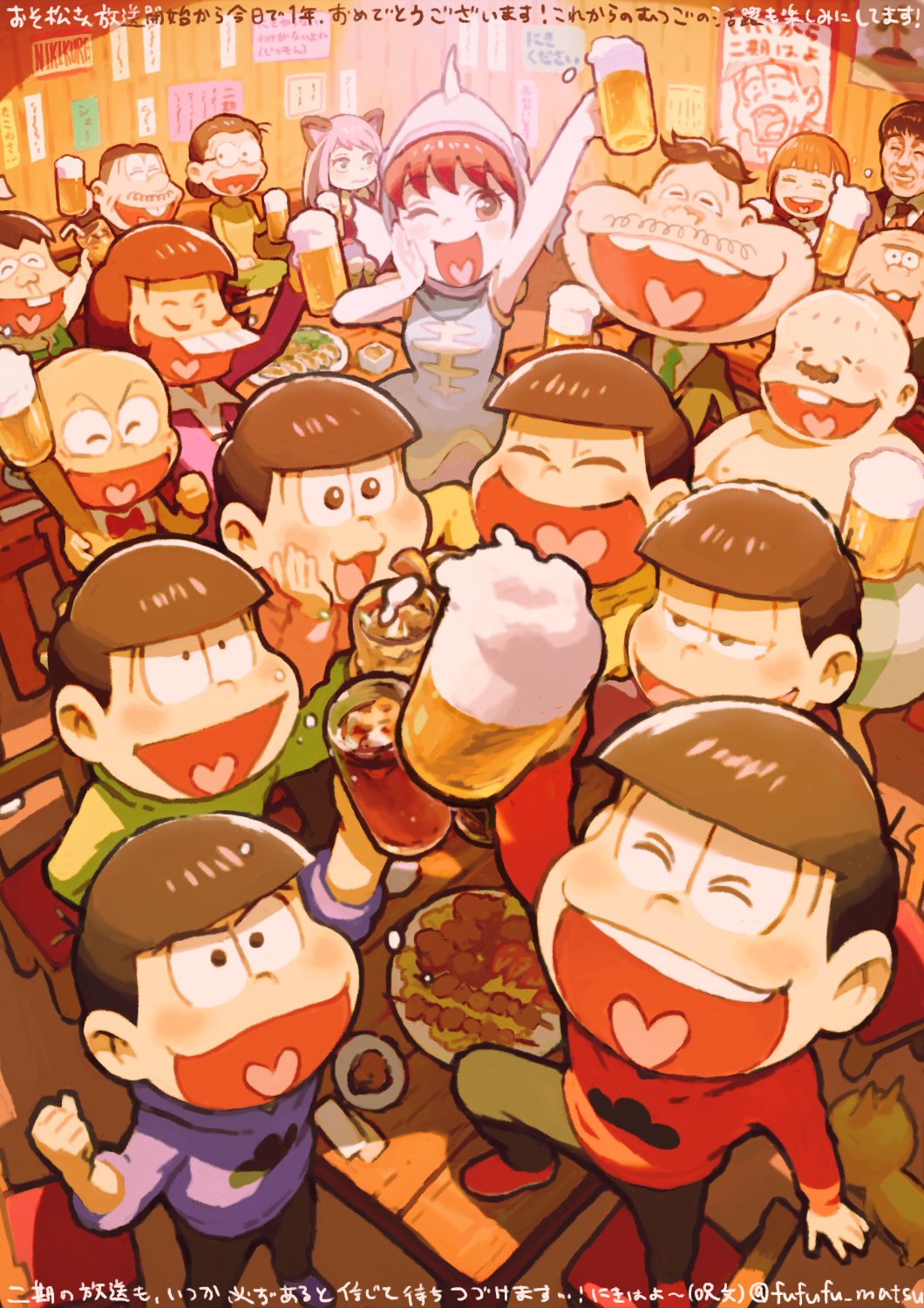 10s, 4girls, 6+boys, :3, animal_ears, bad_id, bad_twitter_id, bald