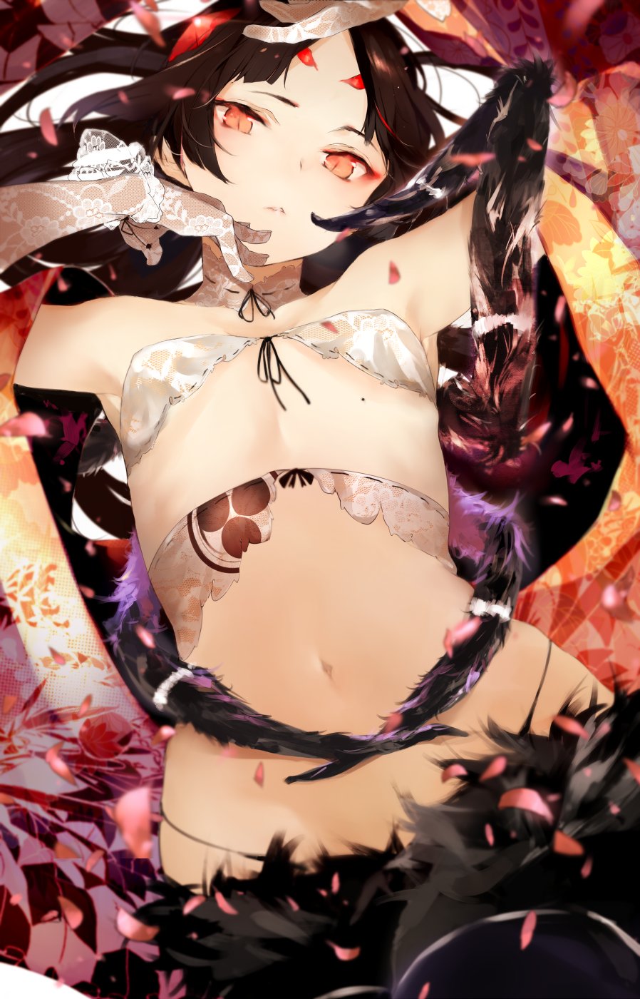 1girl, bikini, black_hair, breasts, highres, arthropod_girl, long_hair, navel