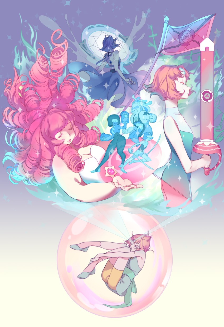 5girls, absurdres, afro, aura, back, bad_id, bad_pixiv_id, bismuth_(steven_universe)
