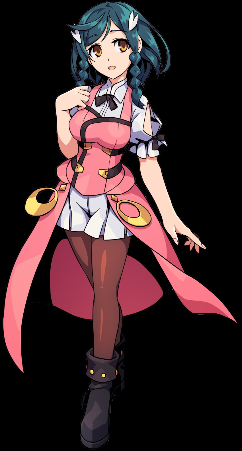 1girl, absurdres, azure_striker_gunvolt, green_hair, highres, official_art, open_mouth, orange_eyes