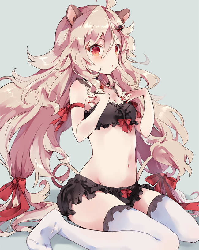 10s, 1girl, ailane_(show_by_rock!!), animal_ears, arm_ribbon, bare_shoulders, blonde_hair, blush