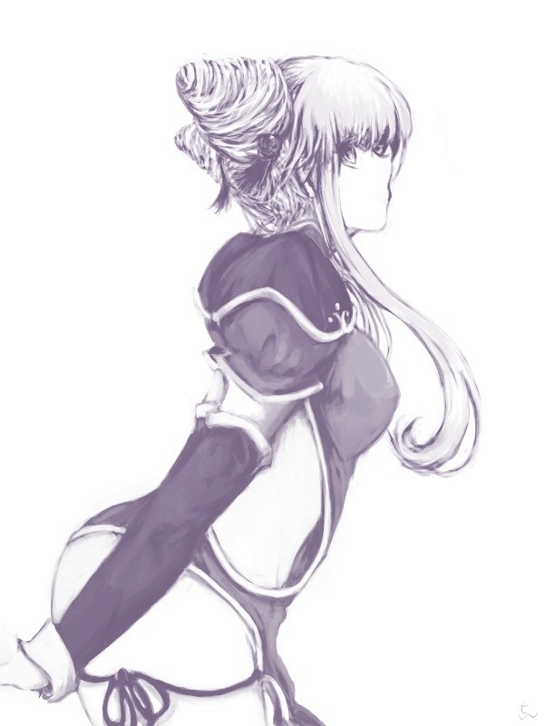 1girl, ar_tonelico, ar_tonelico_iii, breasts, detached_sleeves, double_bun, dress, female_focus