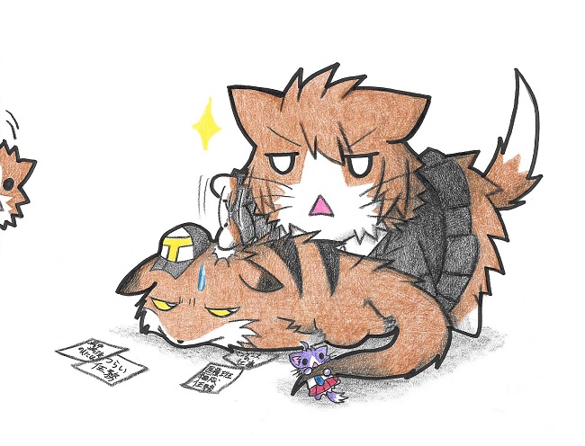 10s, admiral_(kancolle), animal_ears, animalization, black_serafuku, black_skirt, cat_ears, cat_tail