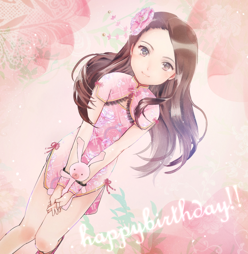 1girl, bad_id, bad_pixiv_id, brown_eyes, brown_hair, china_dress, chinese_clothes, dress