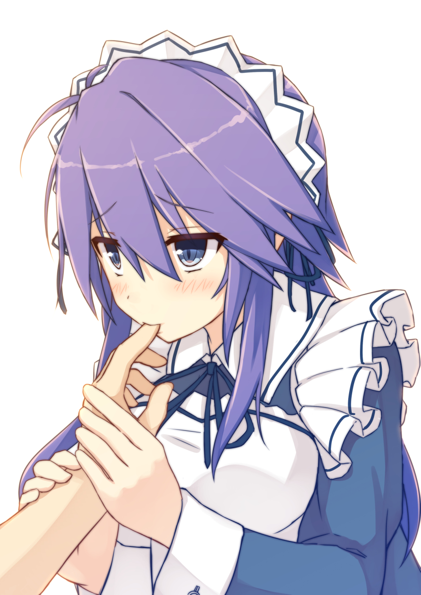 1girl, alternate_costume, anemone_(flower_knight_girl), bad_id, bad_pixiv_id, biting, blue_eyes, blush