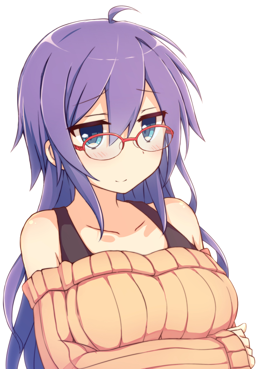 1girl, ahoge, anemone_(flower_knight_girl), bad_id, bad_pixiv_id, bespectacled, blue_eyes, blush