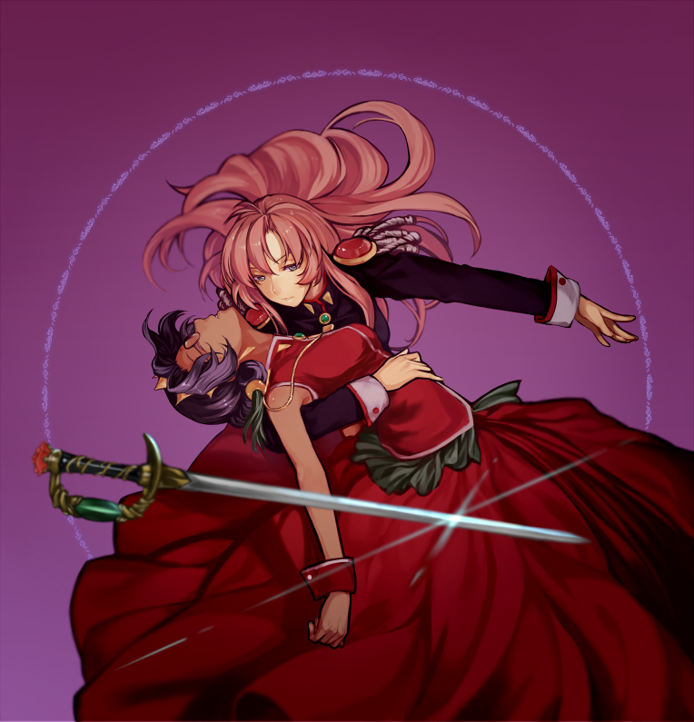 2girls, aiguillette, antenna_hair, blue_eyes, dark_skin, dark-skinned_female, dress, epaulettes