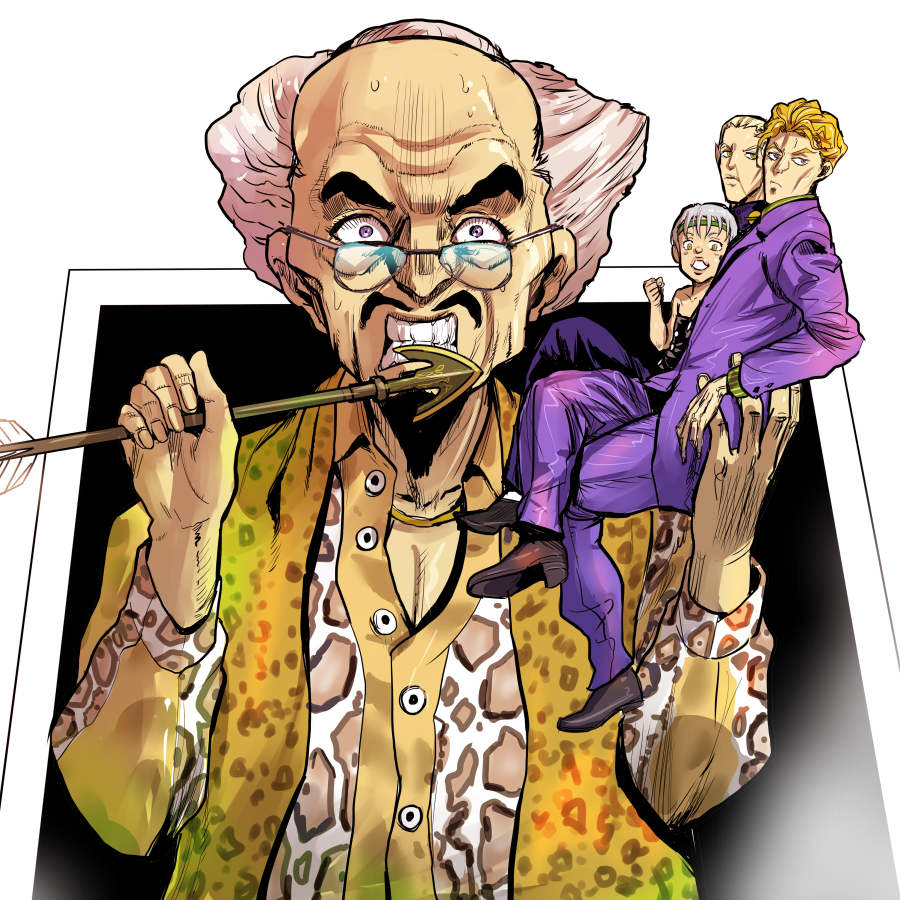 4boys, arrow_(jojo), arrow_(projectile), atom_heart_father_(stand), blonde_hair, commentary, formal_clothes, gakuran