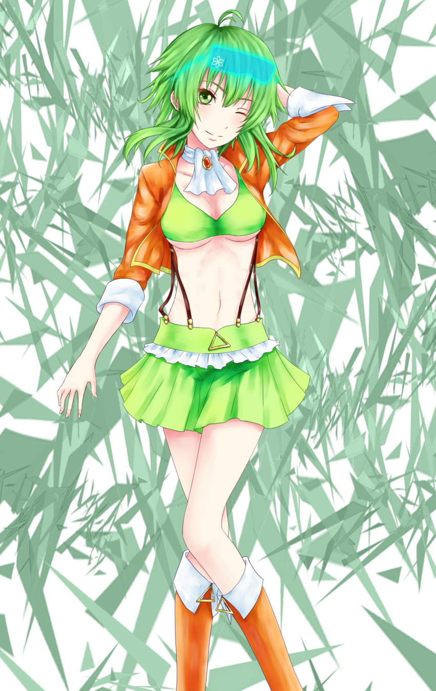 1girl, arm_behind_head, bra, breasts, cleavage, collarbone, daburu, female_focus