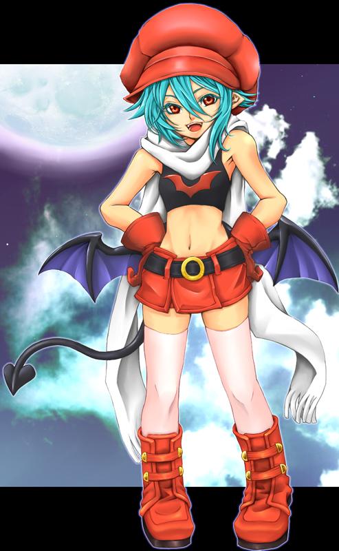 demon_tail, gloves, green_hair, hat, nore, rukia_moon, shinrabanshou, short_hair