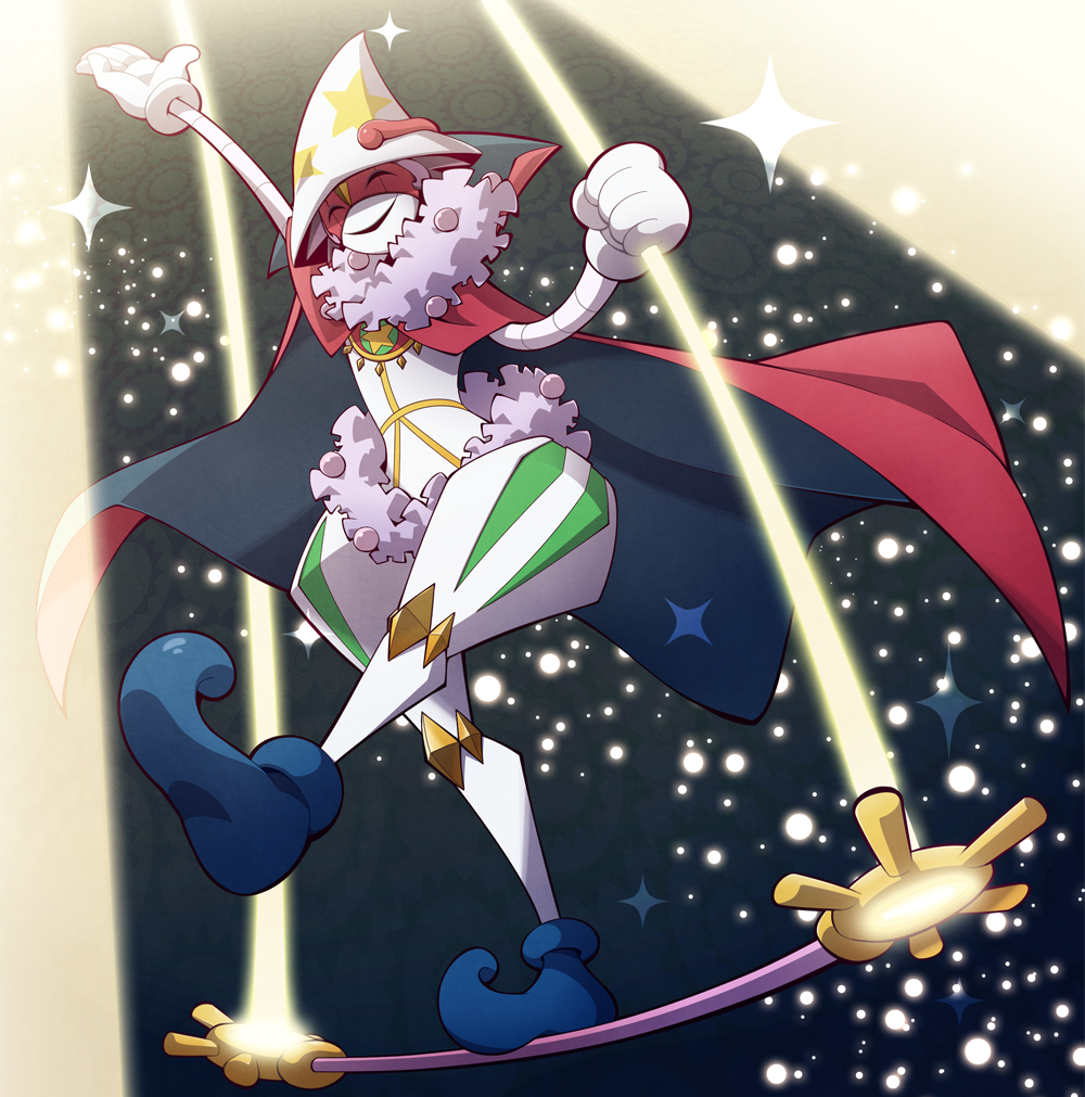 1boy, cape, domino_mask, duel_monster, eye_mask, gloves, hat, male_focus, mask, performage_trapeze_magician, smile, solo, star_(symbol), technoga, yu-gi-oh!