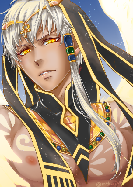 10s, 1boy, artist_name, dark_skin, dark-skinned_male, hair_ornament, jewelry, kamigami_no_asobi