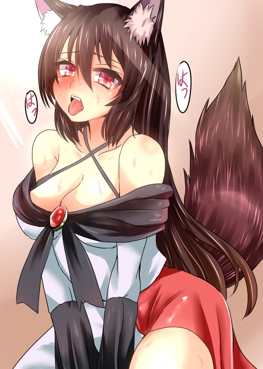 1girl, animal_ears, bad_id, bad_pixiv_id, breasts, brooch, brown_hair, cleavage