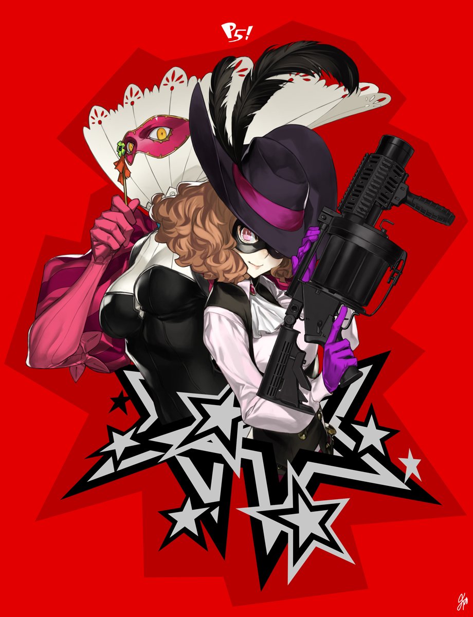 10s, 1girl, 92m, ascot, brown_hair, grenade_launcher, gun, hat